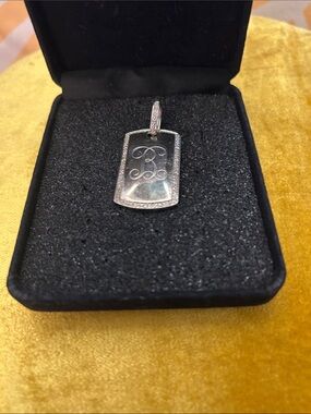 Engraved Silver Dog Tag Pendant with Initial B